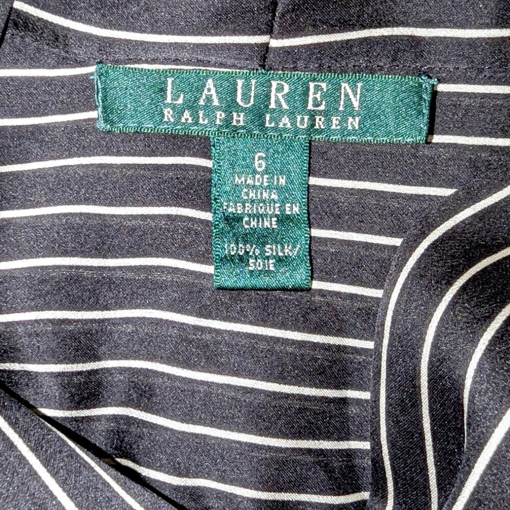 LAUREN Ralph Lauren | 100% Silk Striped Button Down Blouse with Bow | Size 6 - Picture 2 of 12